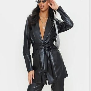 Pretty Little Thing! Black oversized PU Wrap Blazer